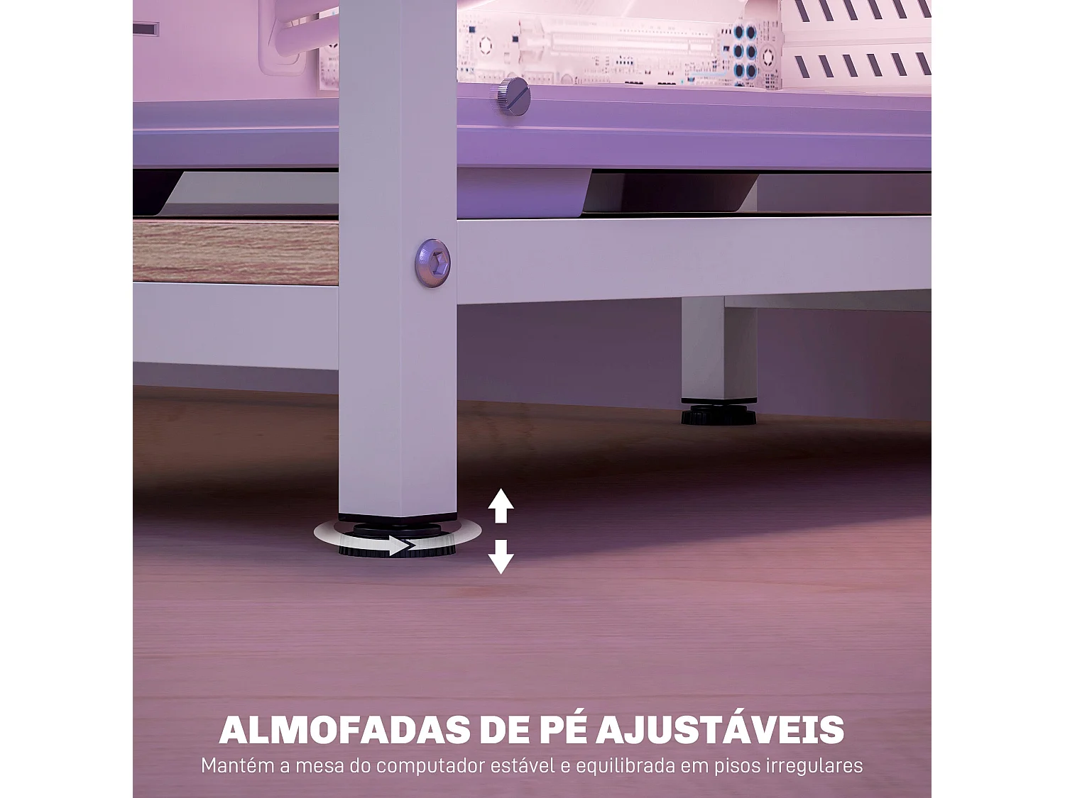 Escritorio Rivera Homcom luz LED con soporte y 2 cajones natural 88,5x55,5x48 cm