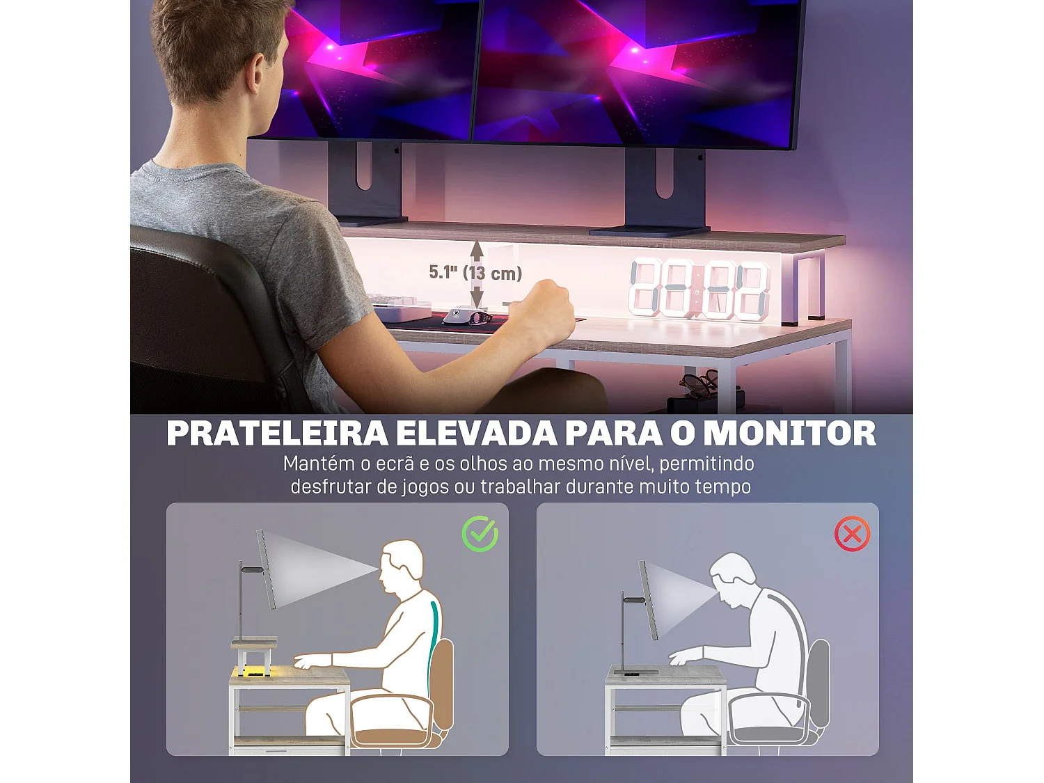 Secretária de Canto Moderna Trani com LED e Organização Eficiente