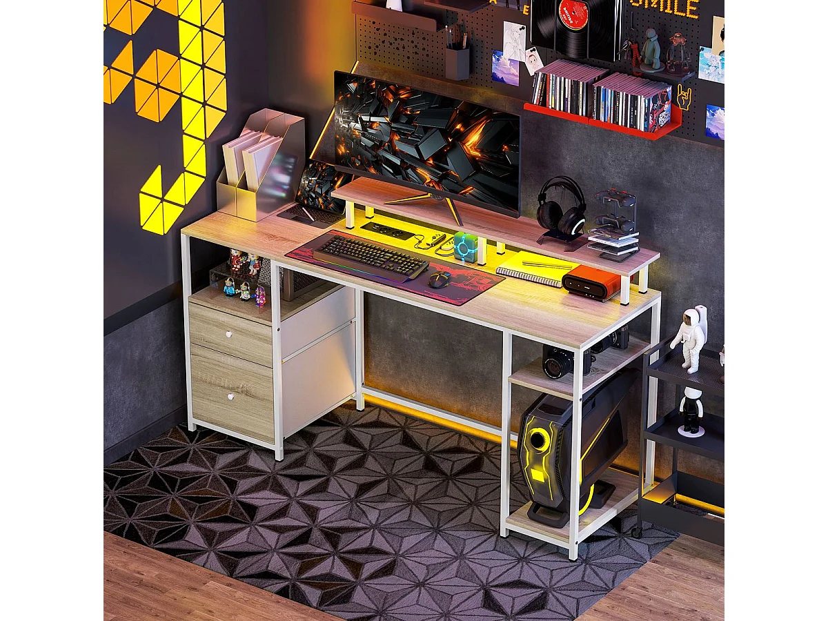 Secretária de Canto Moderna Trani com LED e Organização Eficiente