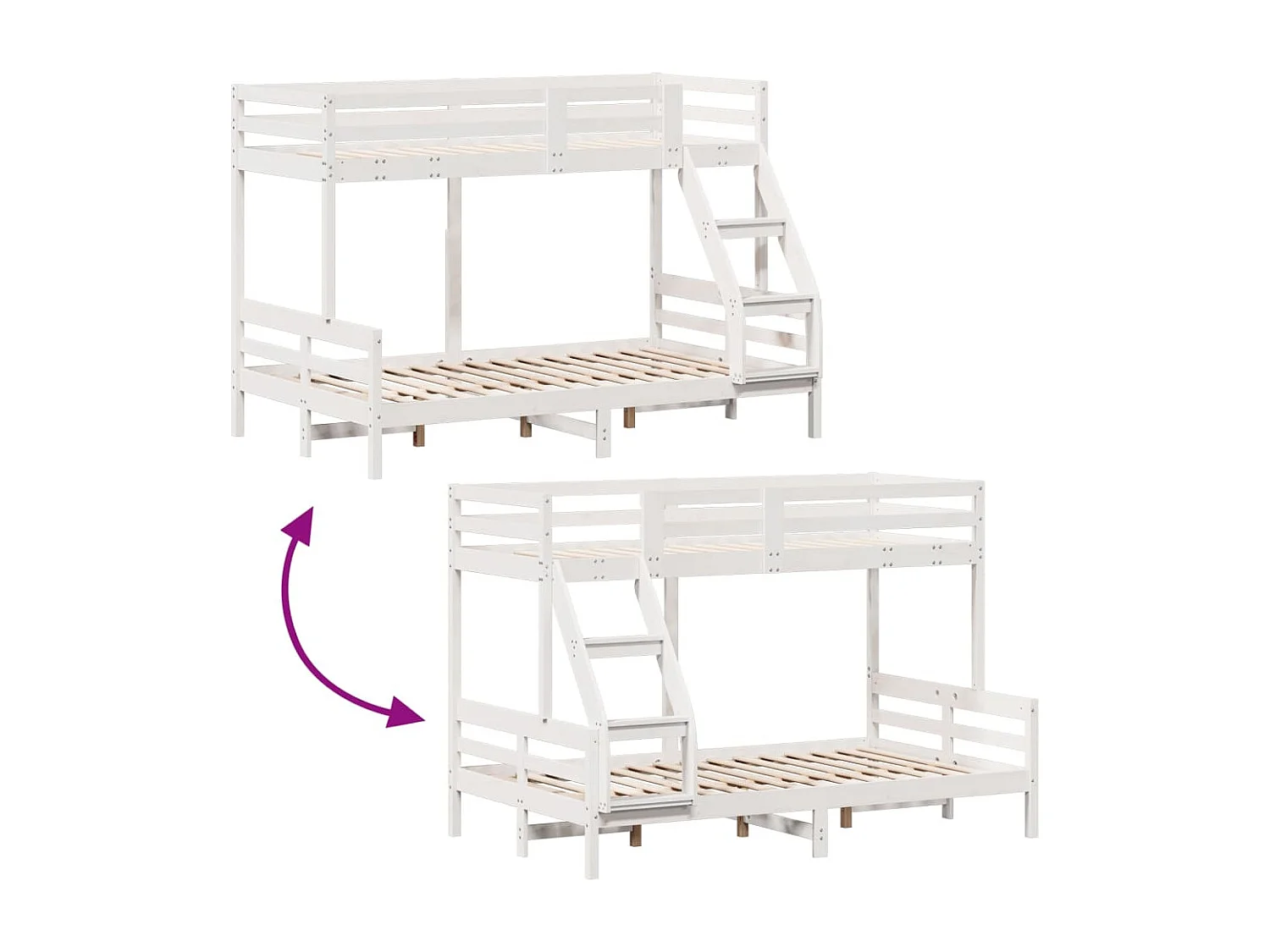 Lit superposé sans matelas 80x200/120x200 cm blanc bois massif