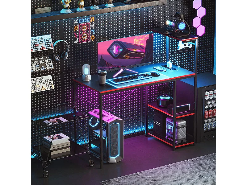 Secretária Gamer com Luzes LED e Tomadas Integradas para Escritório