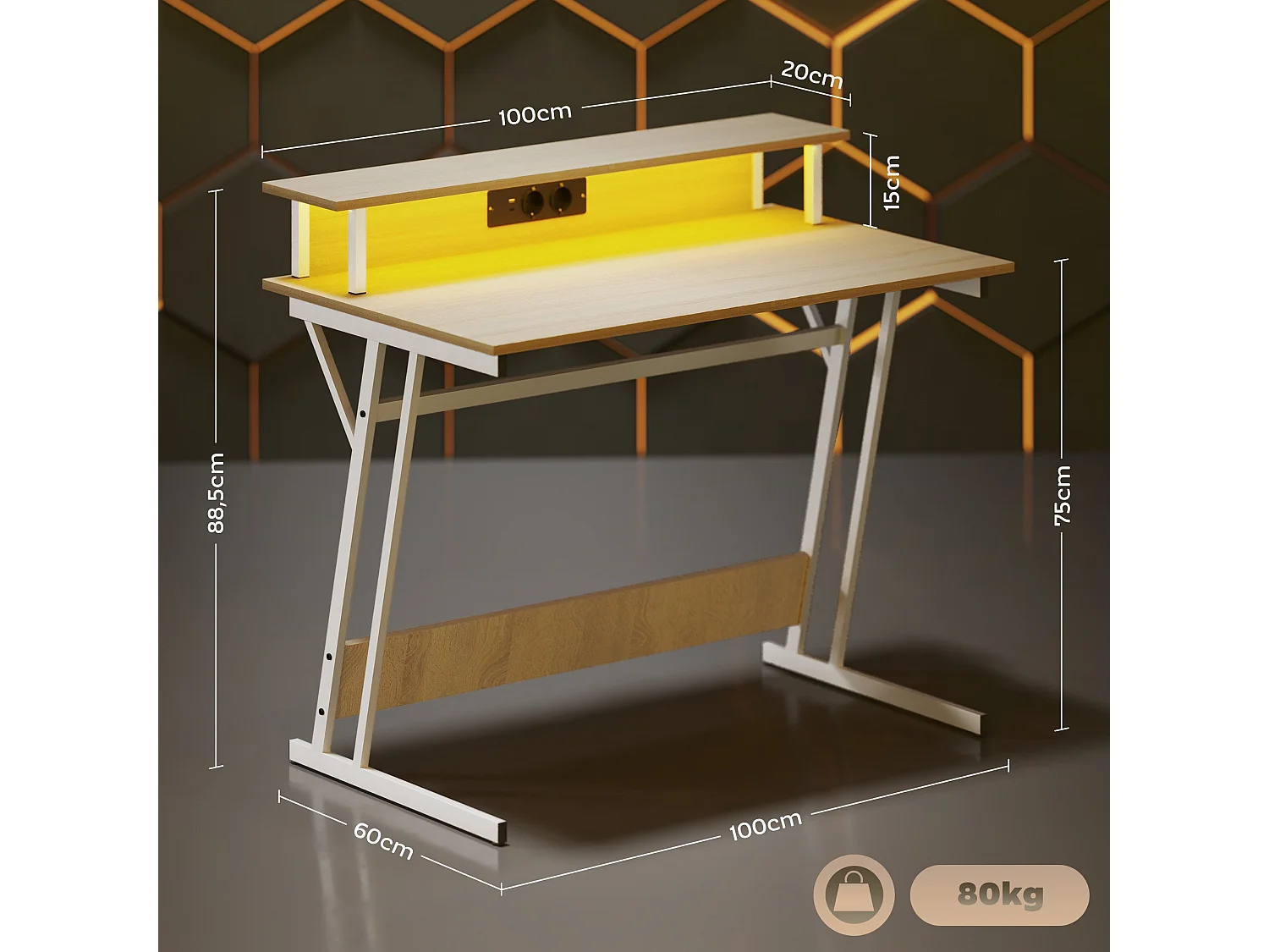 Secretária de Canto Moderna Dijon 100x60x88 com Iluminação LED e Design Funcional