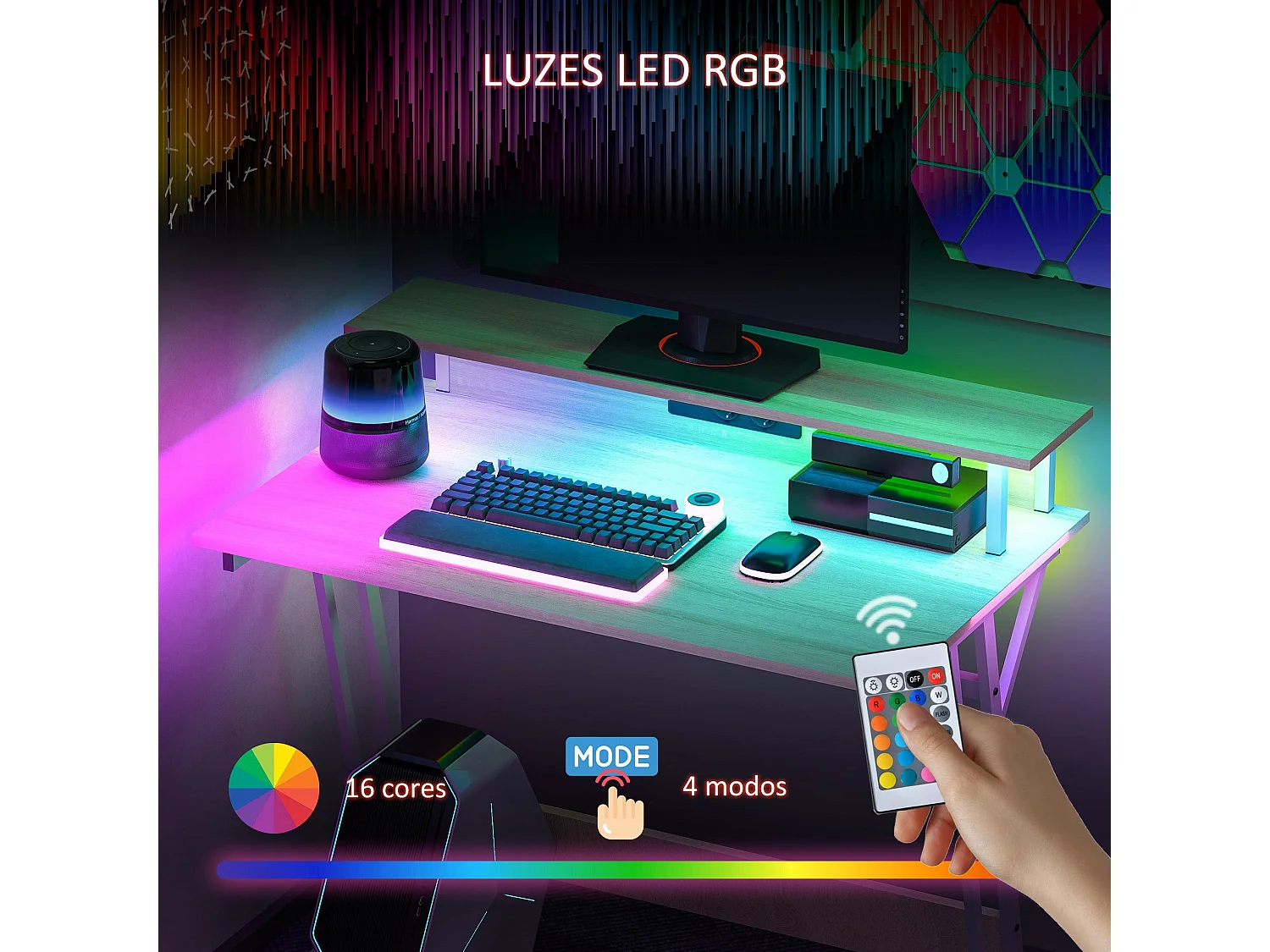 Secretária de Canto Moderna Dijon 100x60x88 com Iluminação LED e Design Funcional