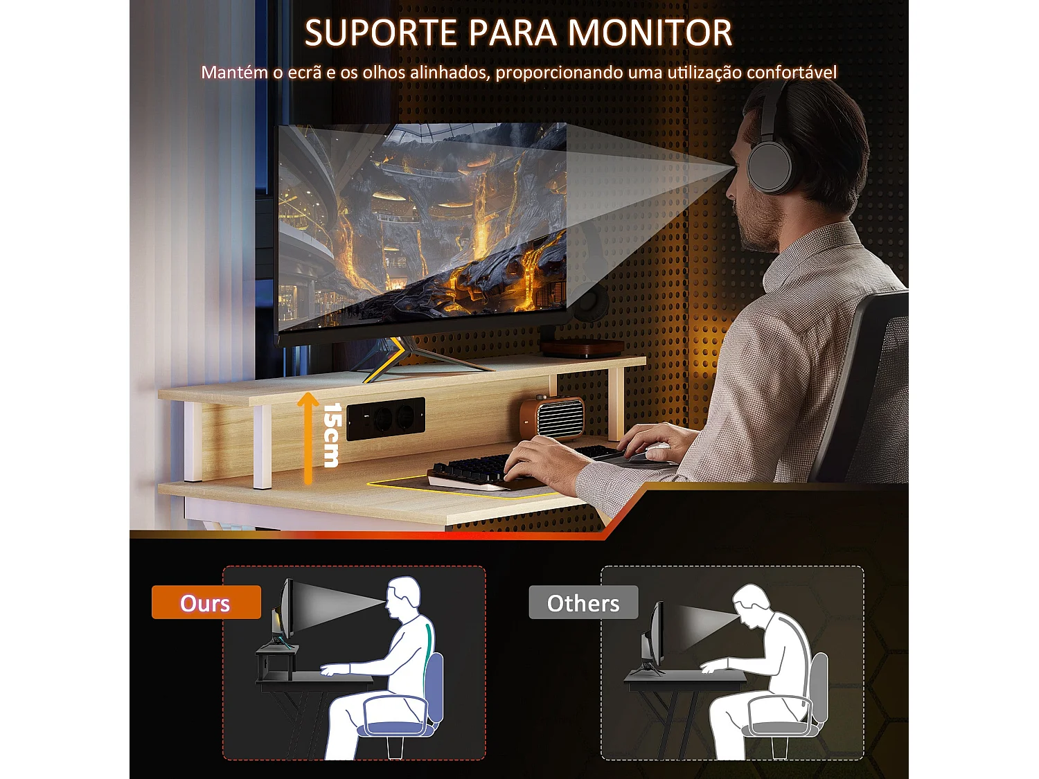 Secretária de Canto Moderna Dijon 100x60x88 com Iluminação LED e Design Funcional