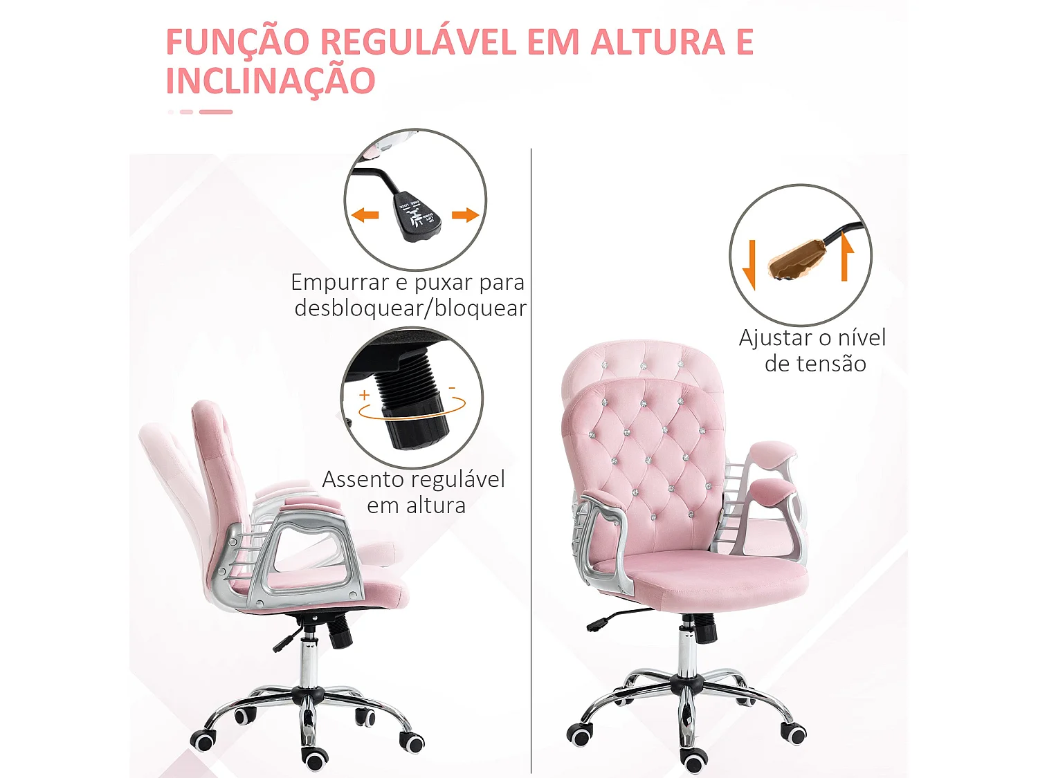 Silla de oficina Spring Vinsetto altura ajustable + respaldo inclinable rosa 93-103x59,5x60,5 cm