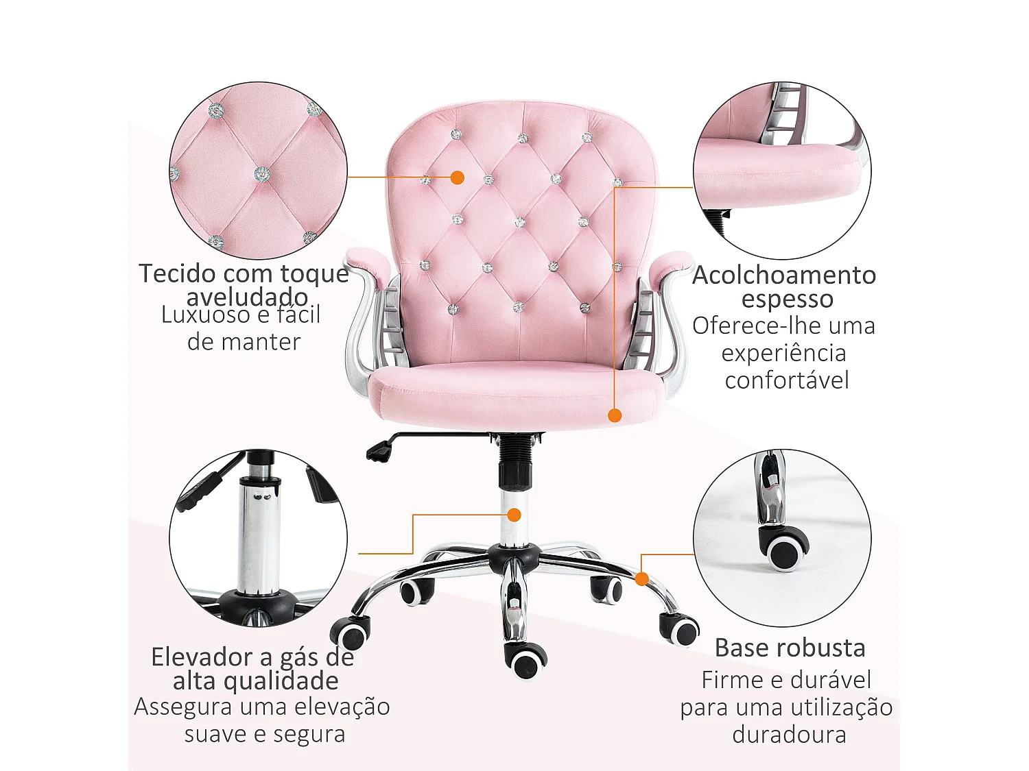 Silla de oficina Spring Vinsetto altura ajustable + respaldo inclinable rosa 93-103x59,5x60,5 cm