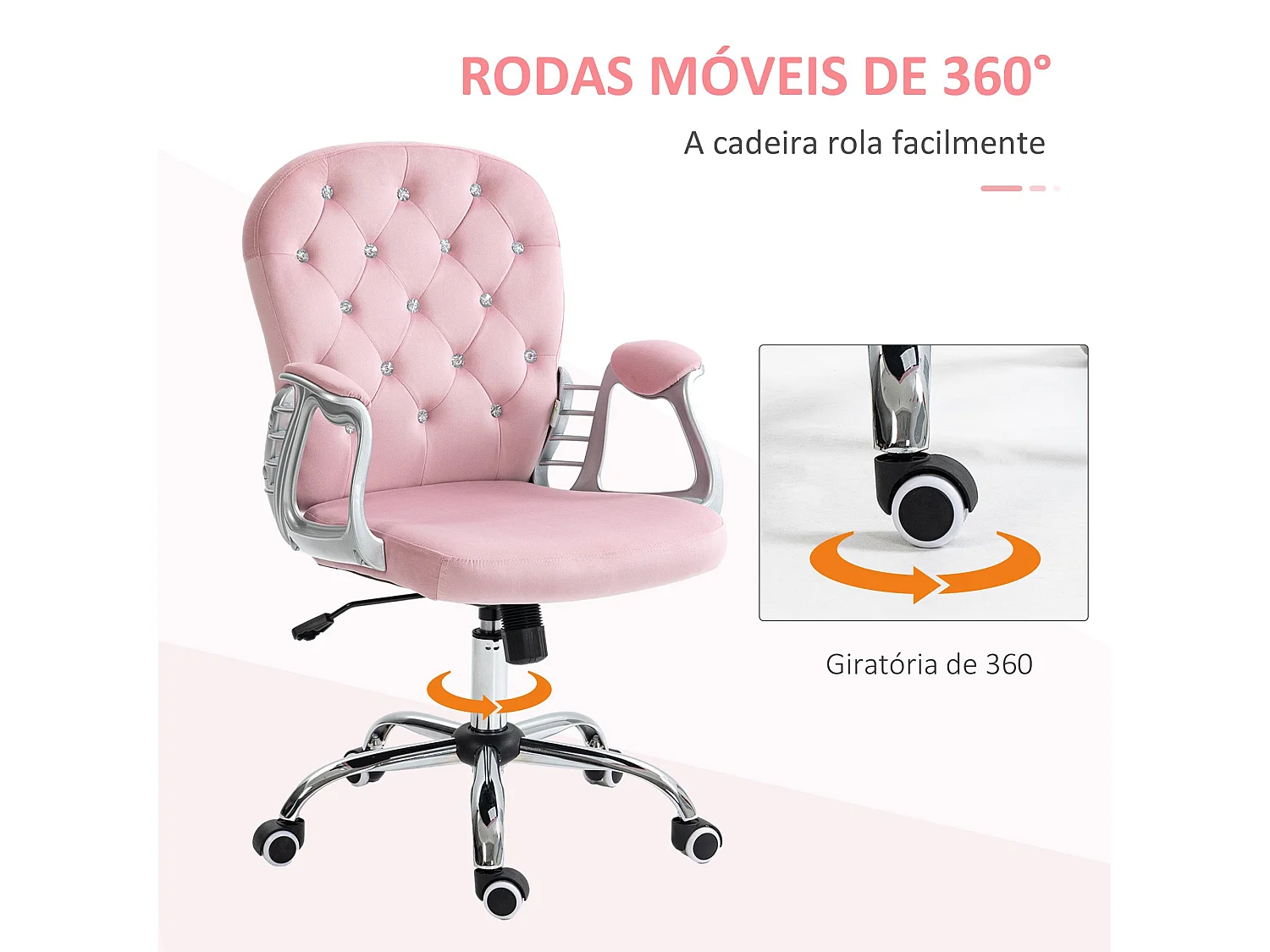 Silla de oficina Spring Vinsetto altura ajustable + respaldo inclinable rosa 93-103x59,5x60,5 cm