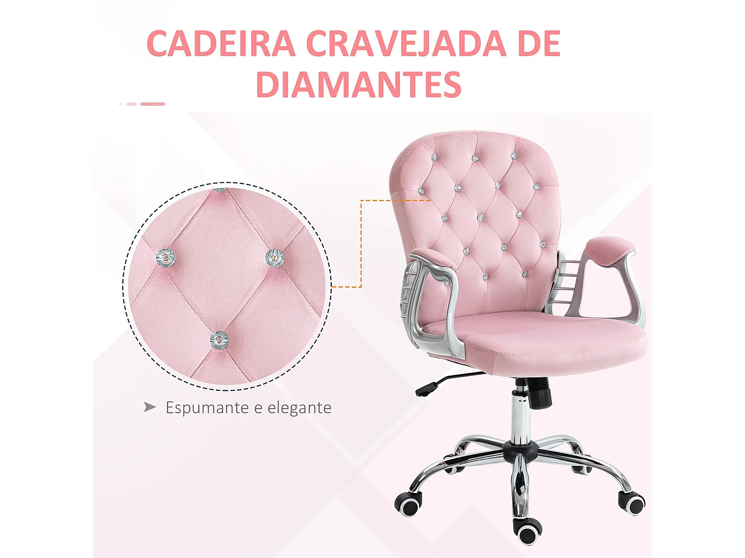 Silla de oficina Spring Vinsetto altura ajustable + respaldo inclinable rosa 93-103x59,5x60,5 cm