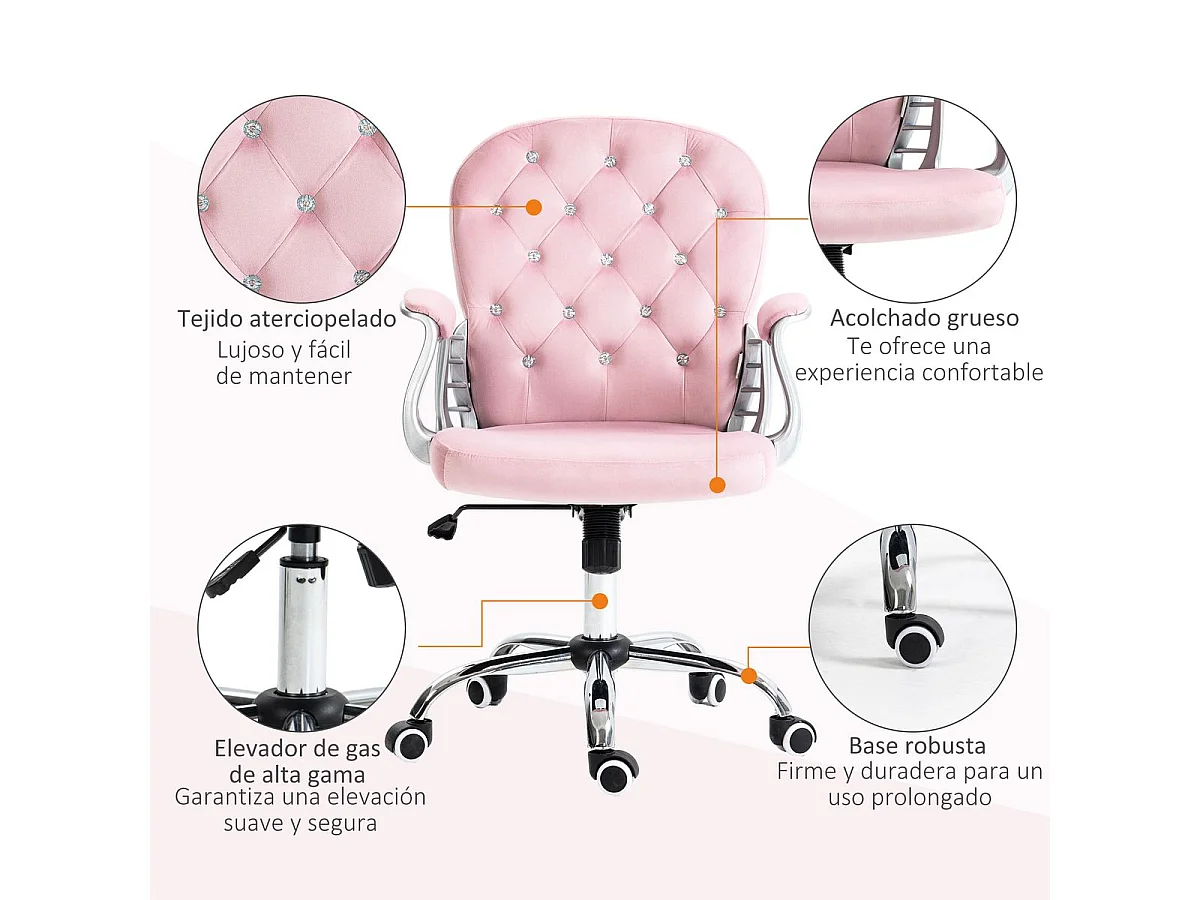 Silla de oficina Spring Vinsetto altura ajustable + respaldo inclinable rosa 93-103x59,5x60,5 cm