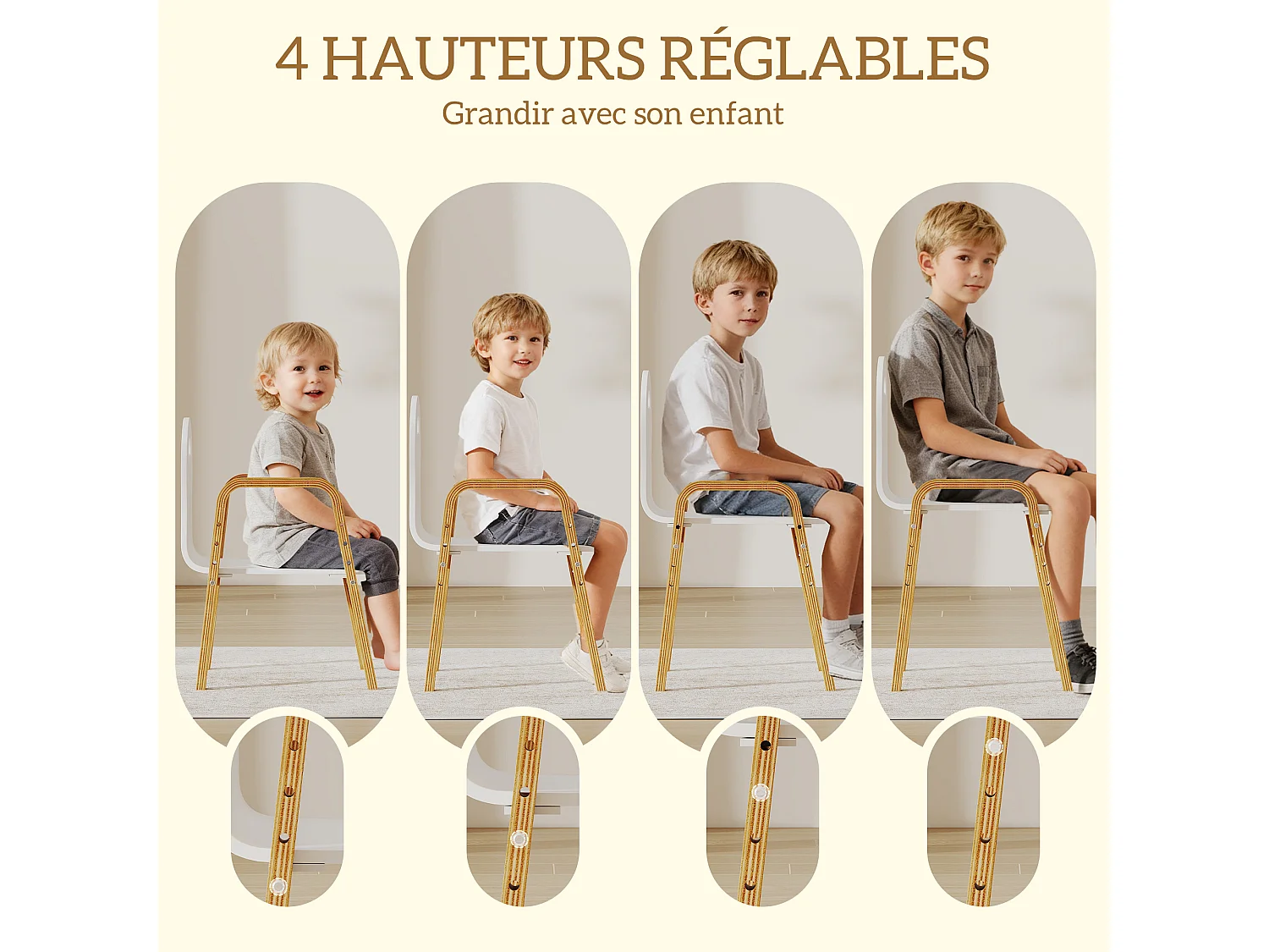 Lot de 2 chaises enfant style nordique en bois - hauteur réglable 4 niv. - empilables