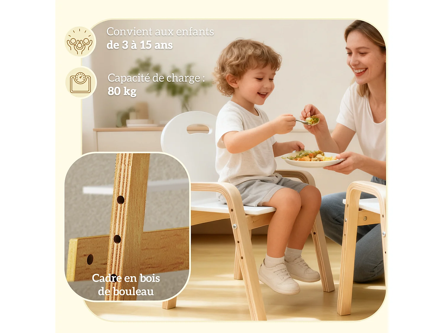 Lot de 2 chaises enfant style nordique en bois - hauteur réglable 4 niv. - empilables