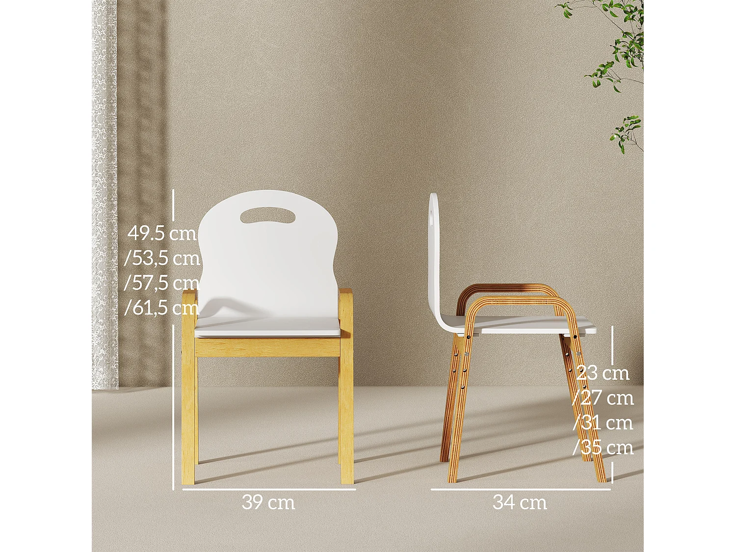 Lot de 2 chaises enfant style nordique en bois - hauteur réglable 4 niv. - empilables