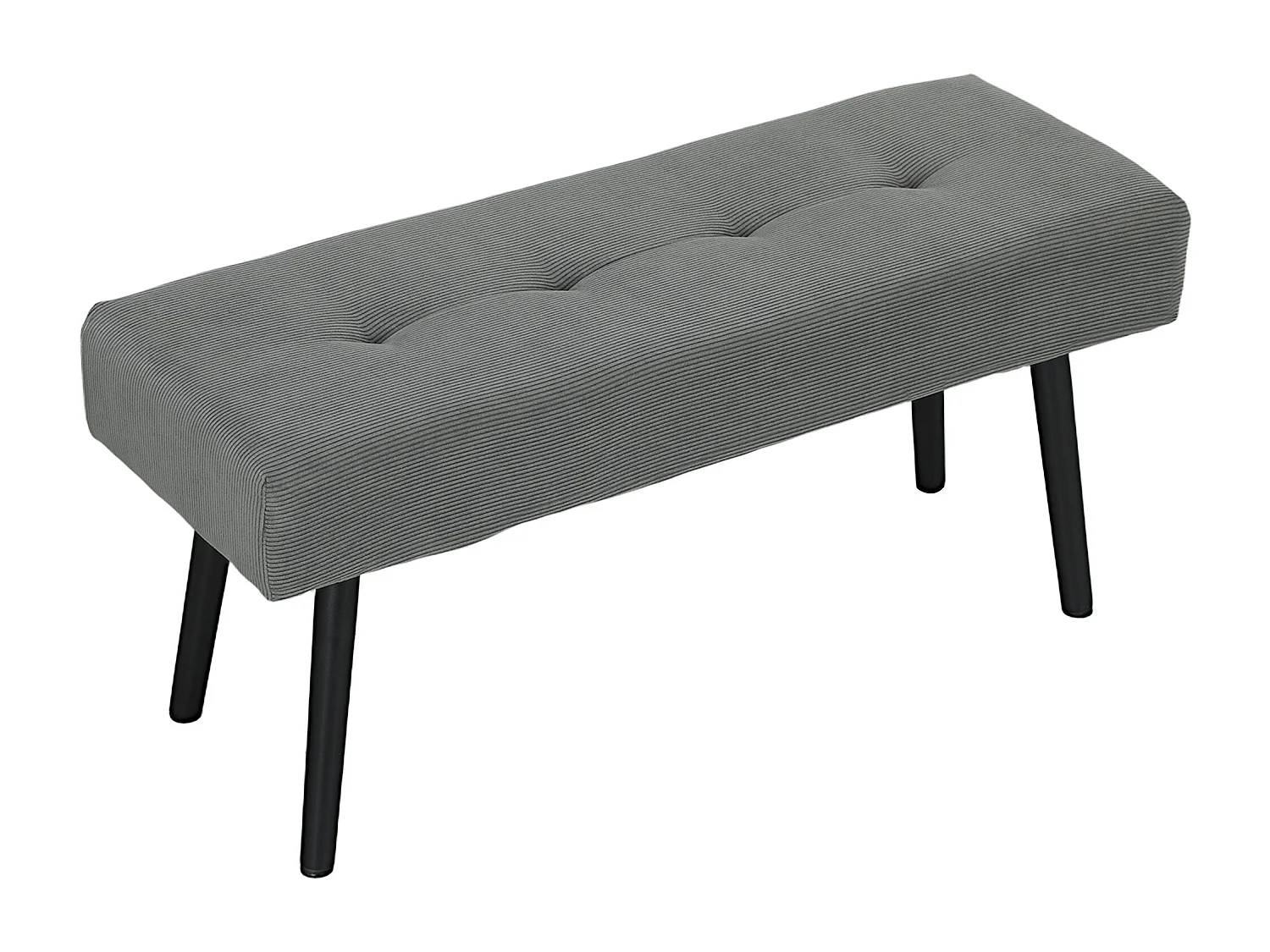 Banquette bout de lit velours côtelé design dim. 100 x 36 x 45 cm acier noir tissu gris