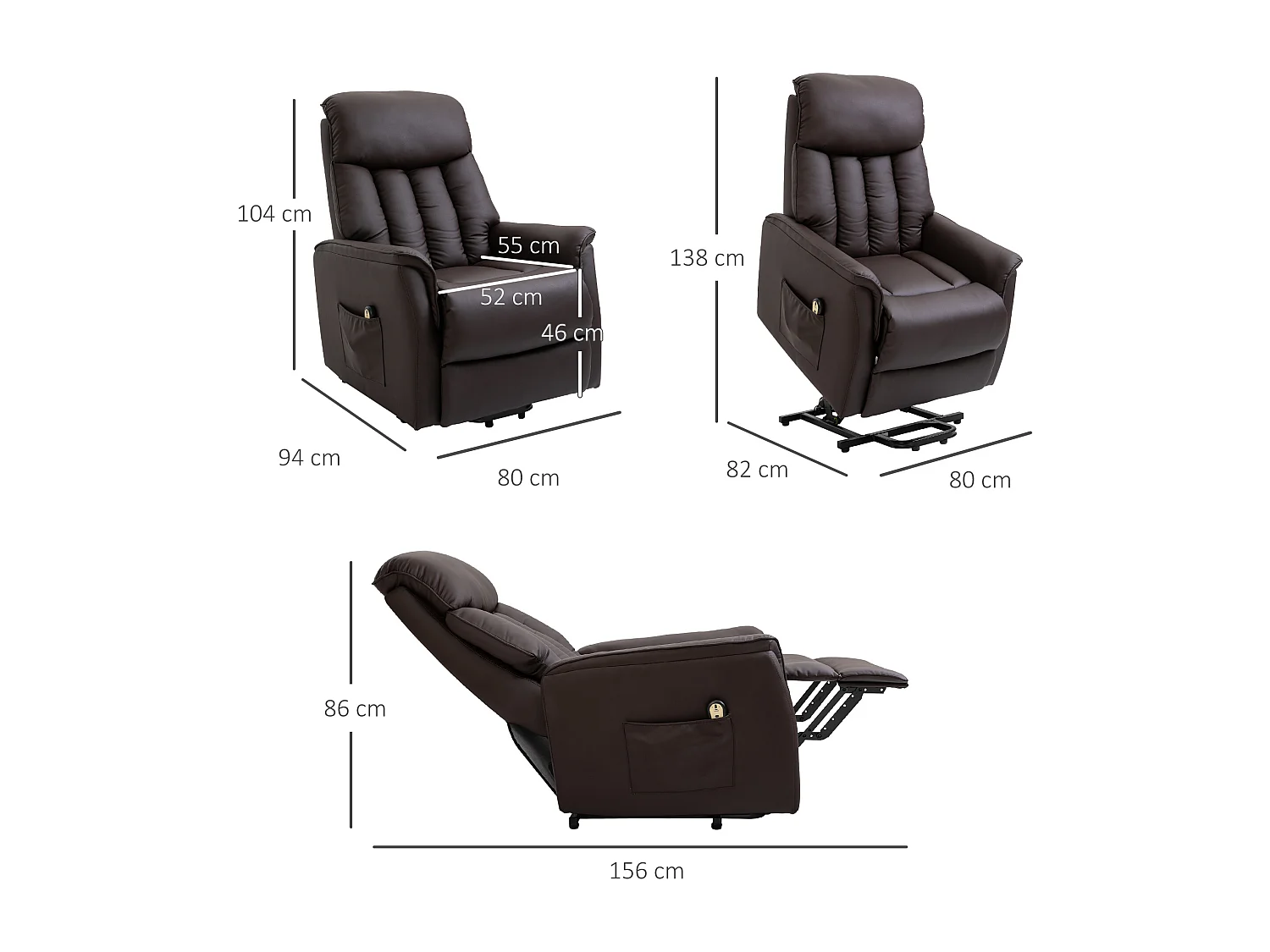 Fauteuil de relaxation électrique fauteuil releveur inclinable avec repose-pied ajustable revêtement synthétique tissu chocolat