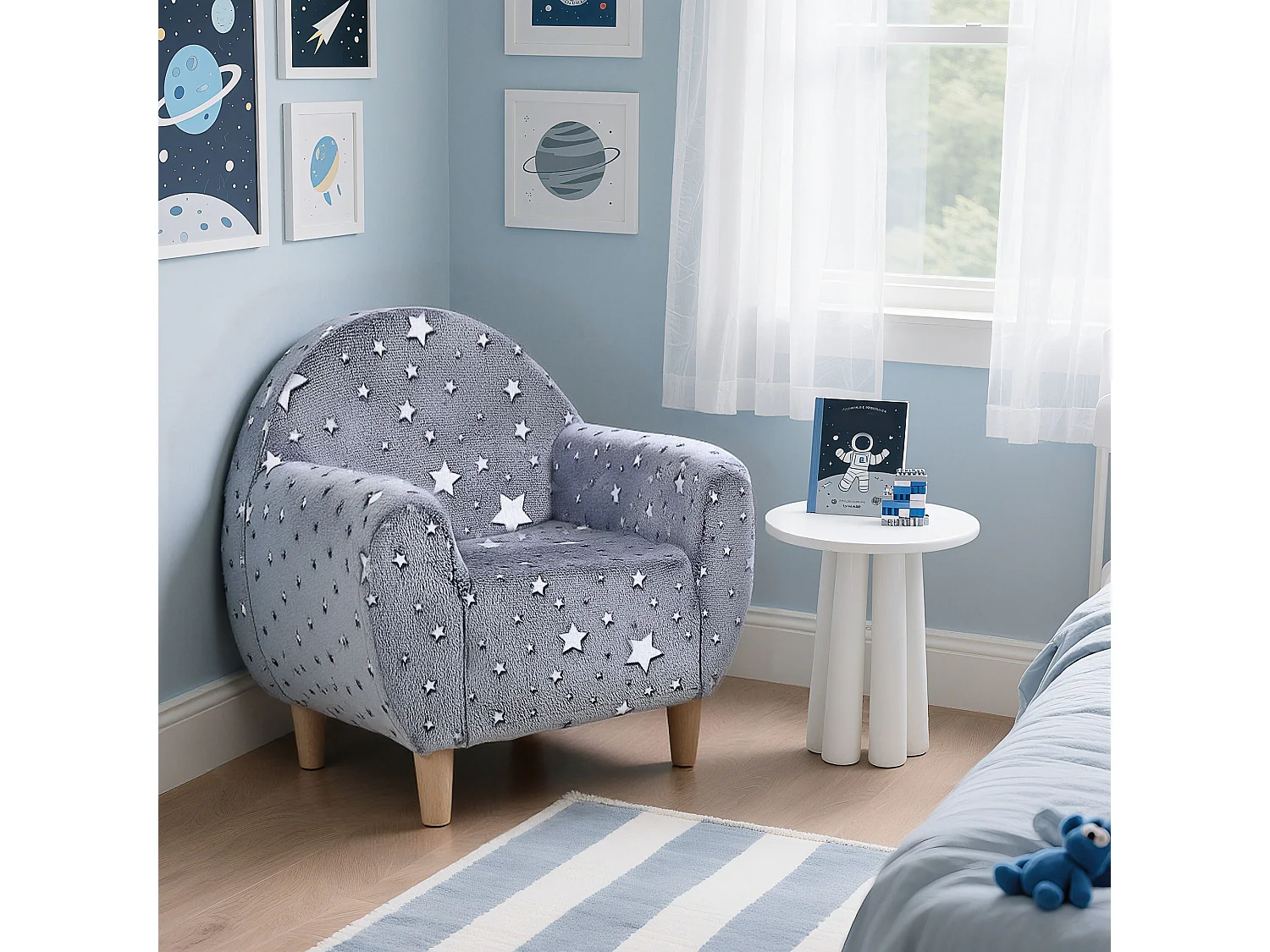 Fauteuil enfants canapé pour enfants phosphorescent avec motif étoilé, gris