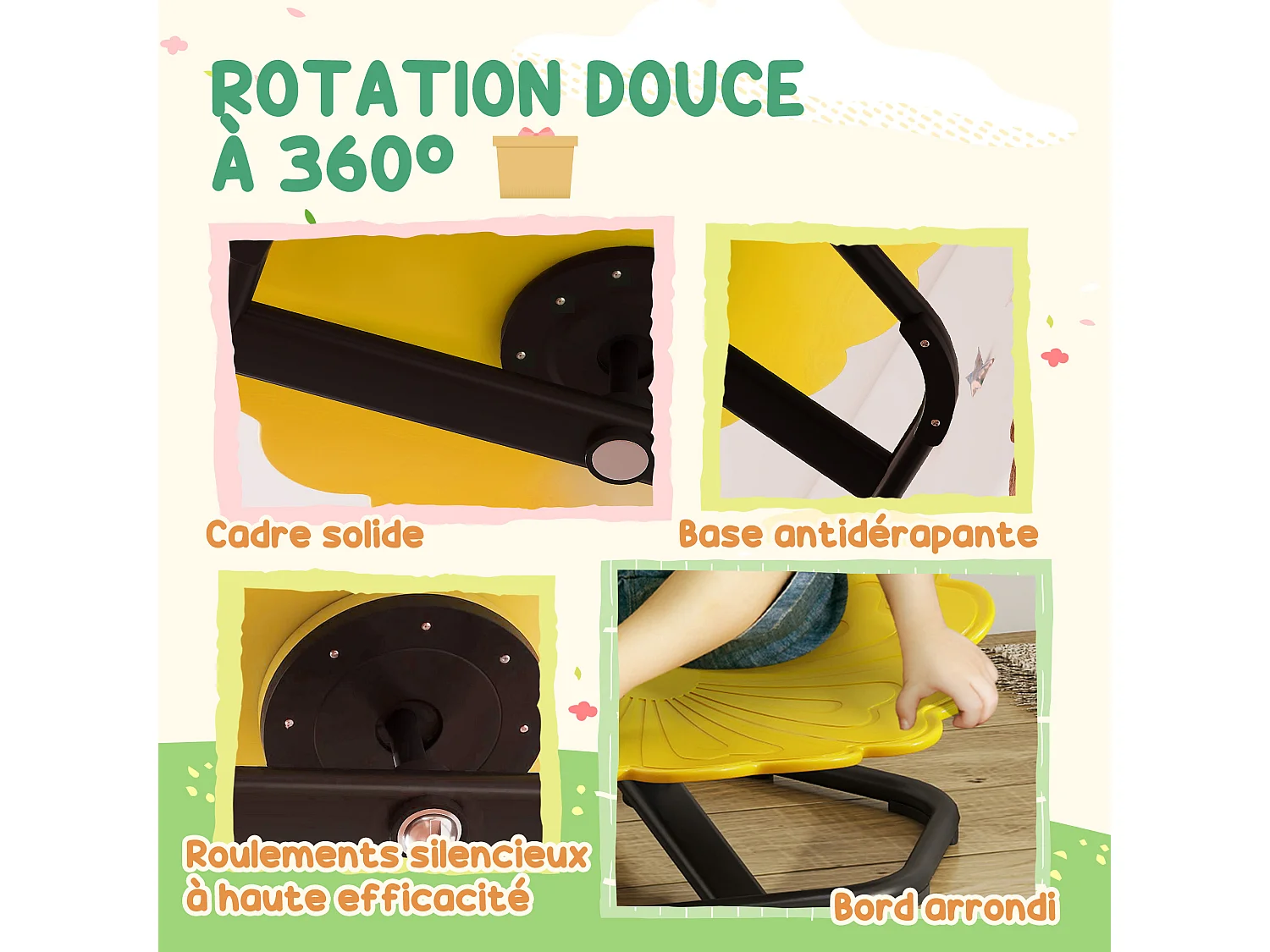 Chaise pivotante sensorielle pour enfant – Siège d'entraînement à l'équilibre et à la coordination – Jaune