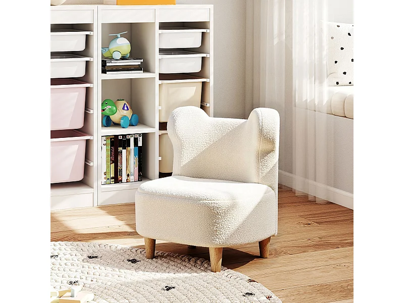 Fauteuil enfant design scandinave nuage - piètement bois clair tissu polaire beige