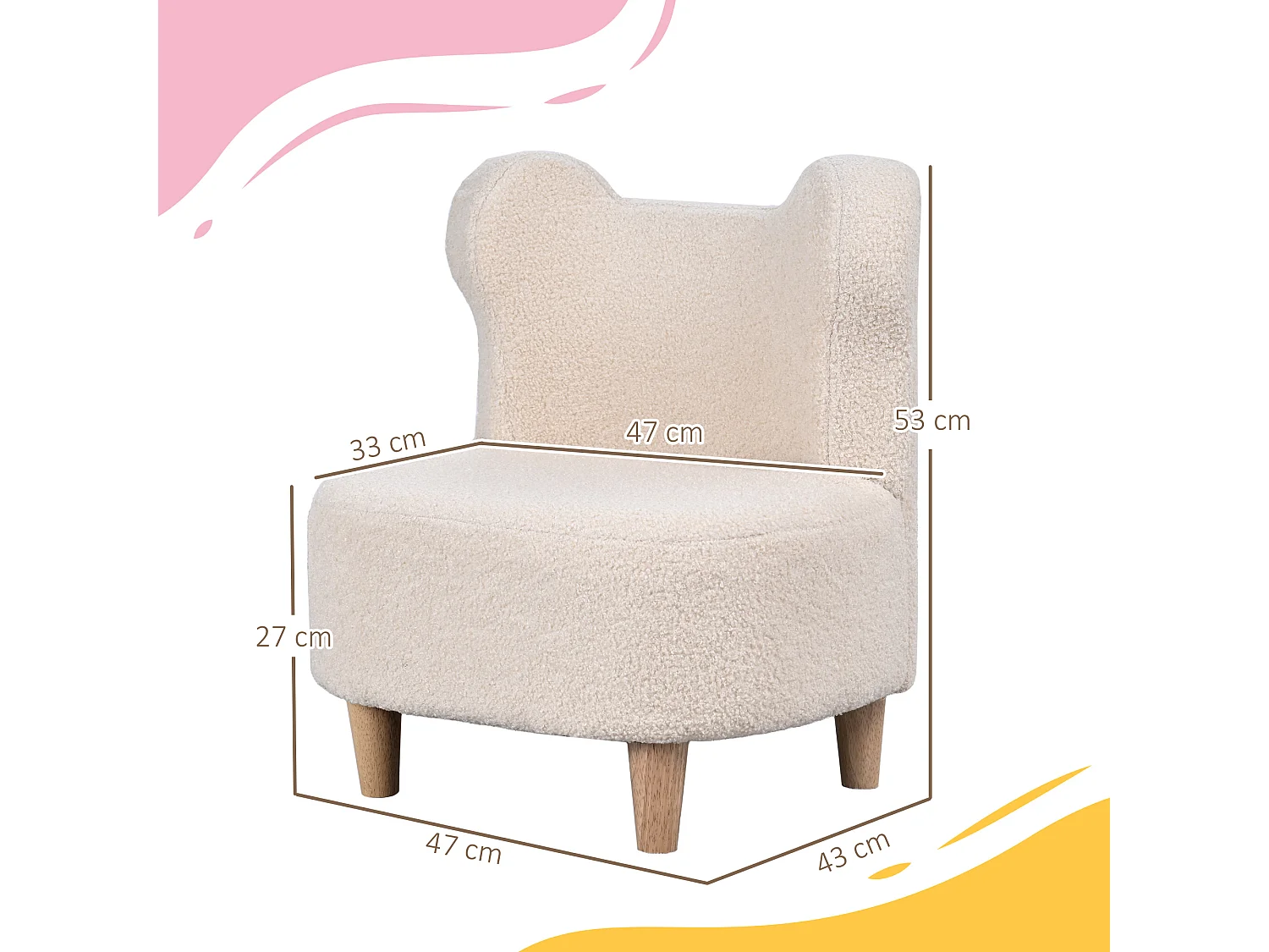 Fauteuil enfant design scandinave nuage - piètement bois clair tissu polaire beige