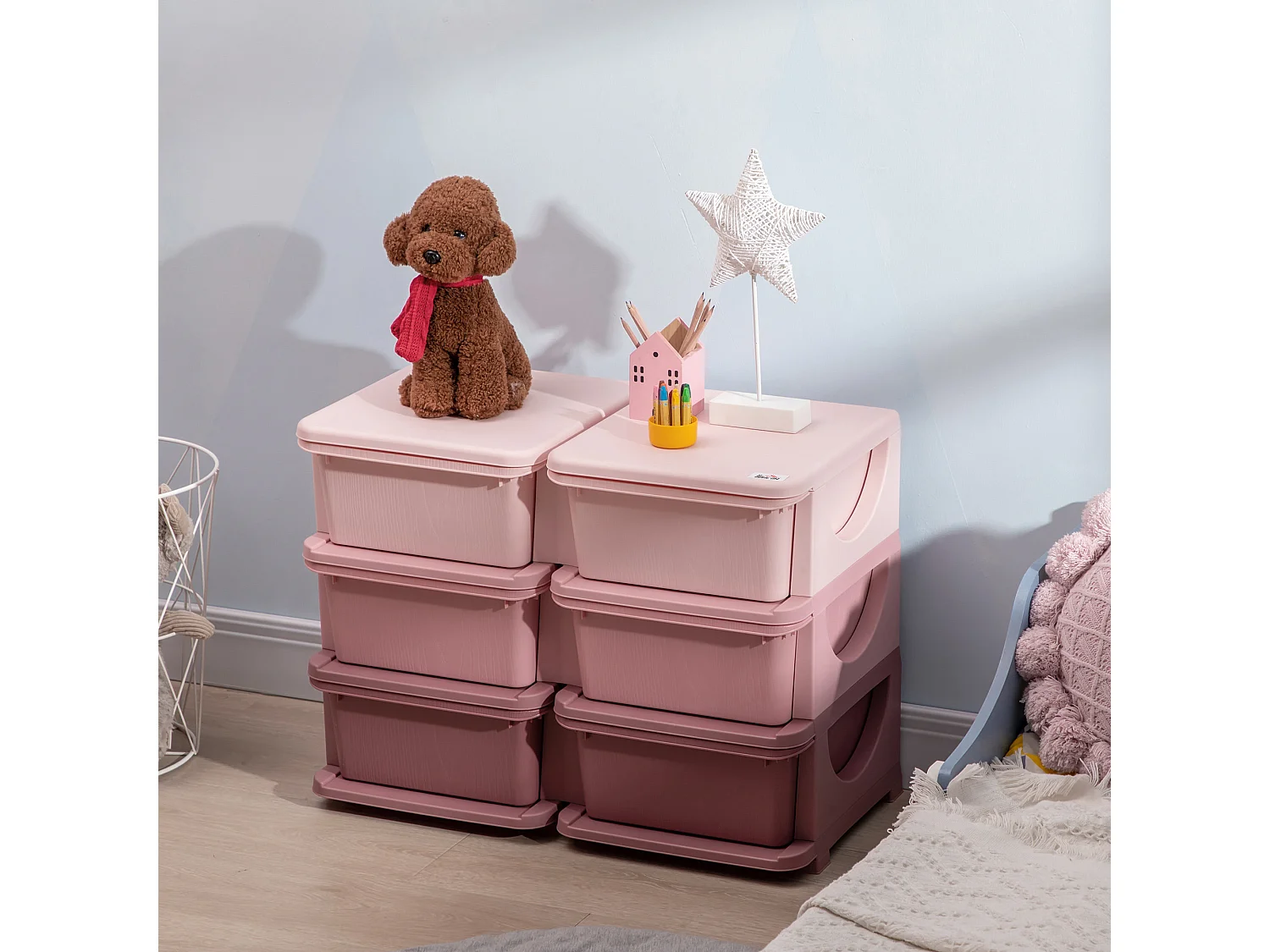 Organisateur de jouets enfant 6 tiroirs 3 niveaux rose