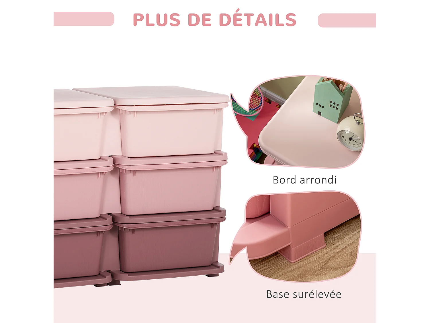 Organisateur de jouets enfant 6 tiroirs 3 niveaux rose