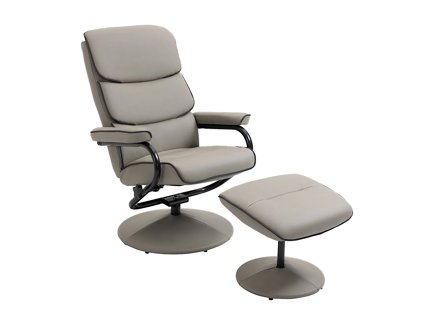 Fauteuil relax inclinable pivotant avec repose-pieds liserets noir synthétique gris