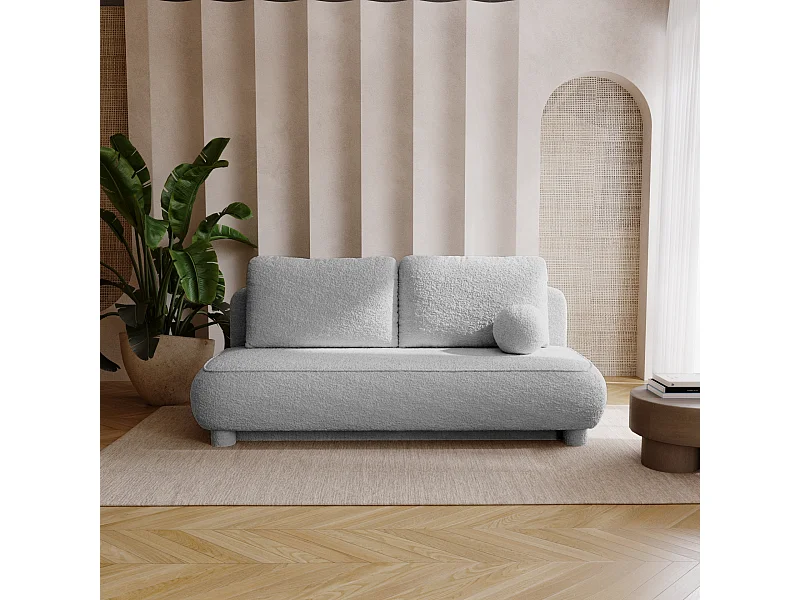 BESILIO Canapé deux places Toby – tissu bouclé, canapé convertible – Gris clair