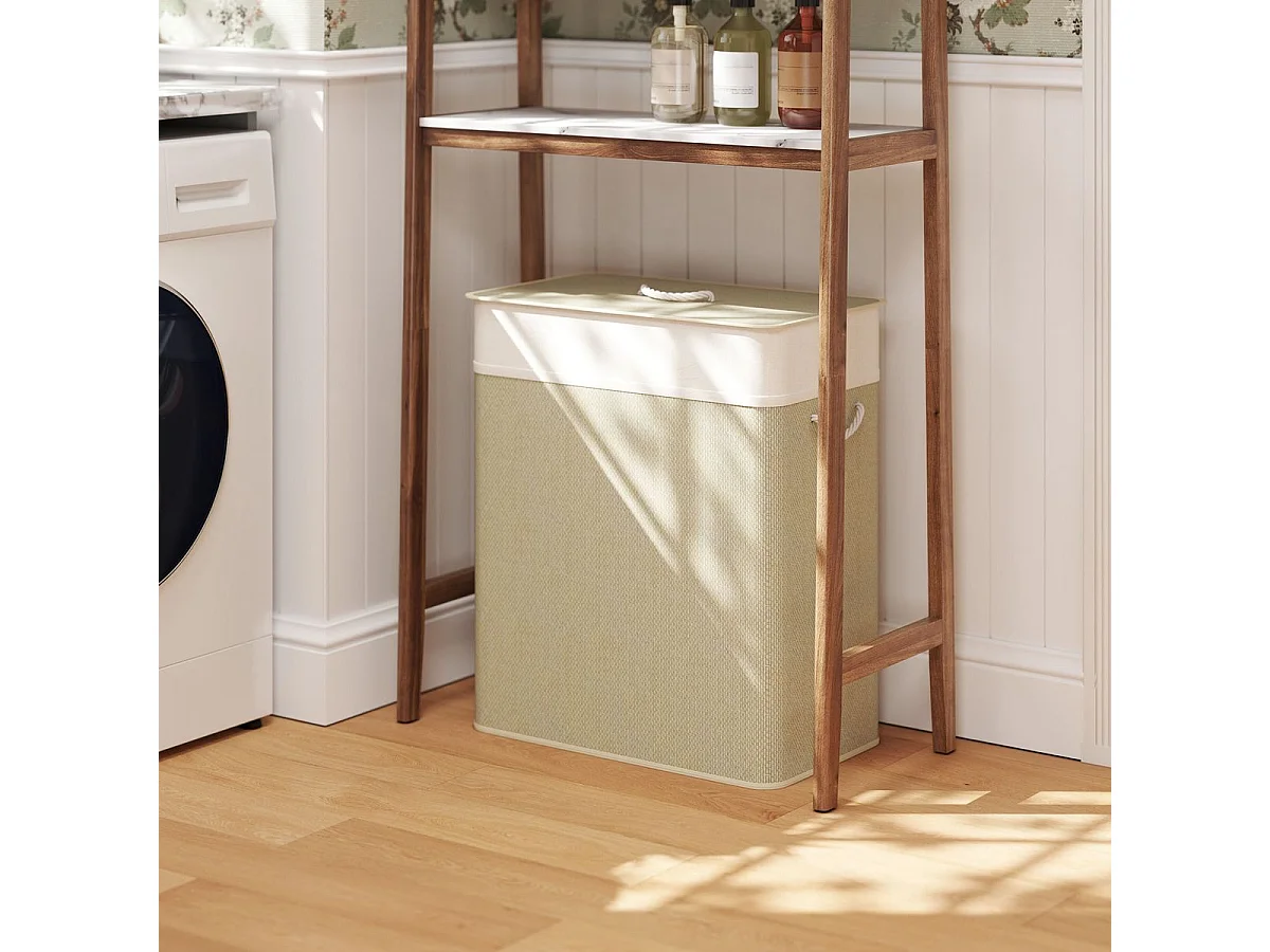 Cesto para ropa sucia Jodie Homcom 100L 2 cestas + tapa marrón 63x52x32 cm