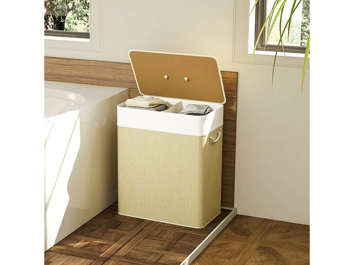 Cesto para ropa sucia Jodie Homcom 100L 2 cestas con tapa natural 63x52x32 cm