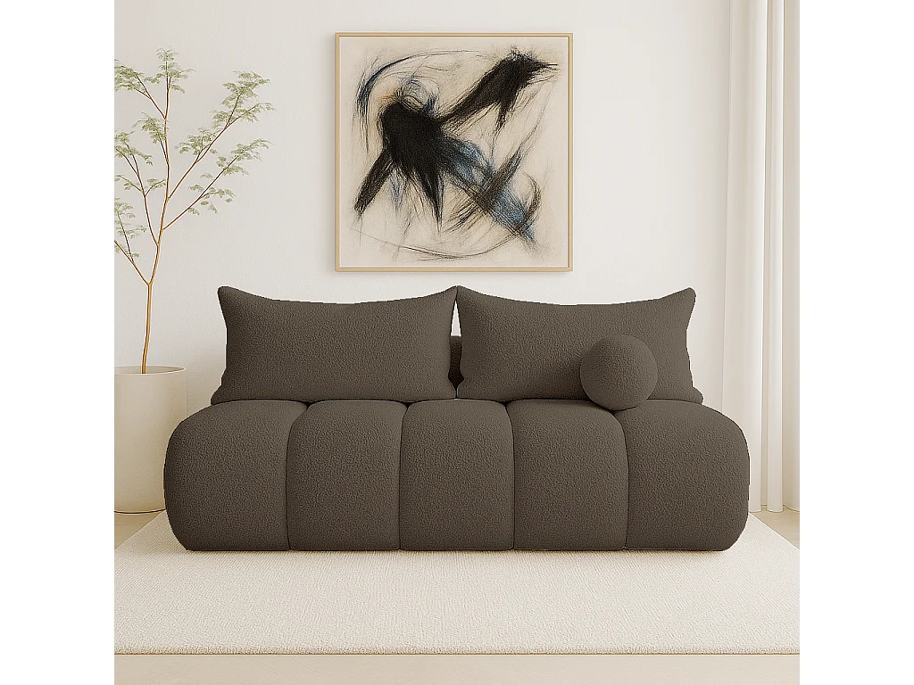 BESILIO Ronde slaapbank Glomi – boucléstof, bank met slaapfunctie – Bruin