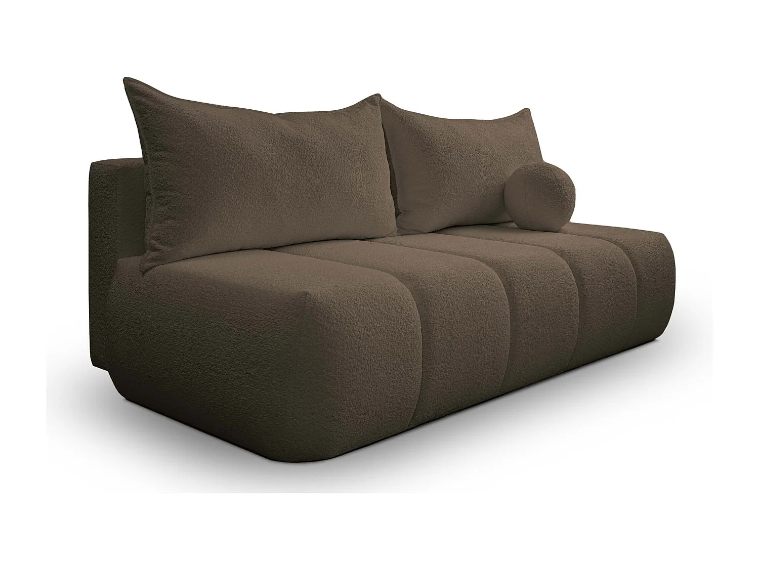 BESILIO Canapé arrondi convertible Glomi – tissu bouclé, canapé avec fonction lit – Marron