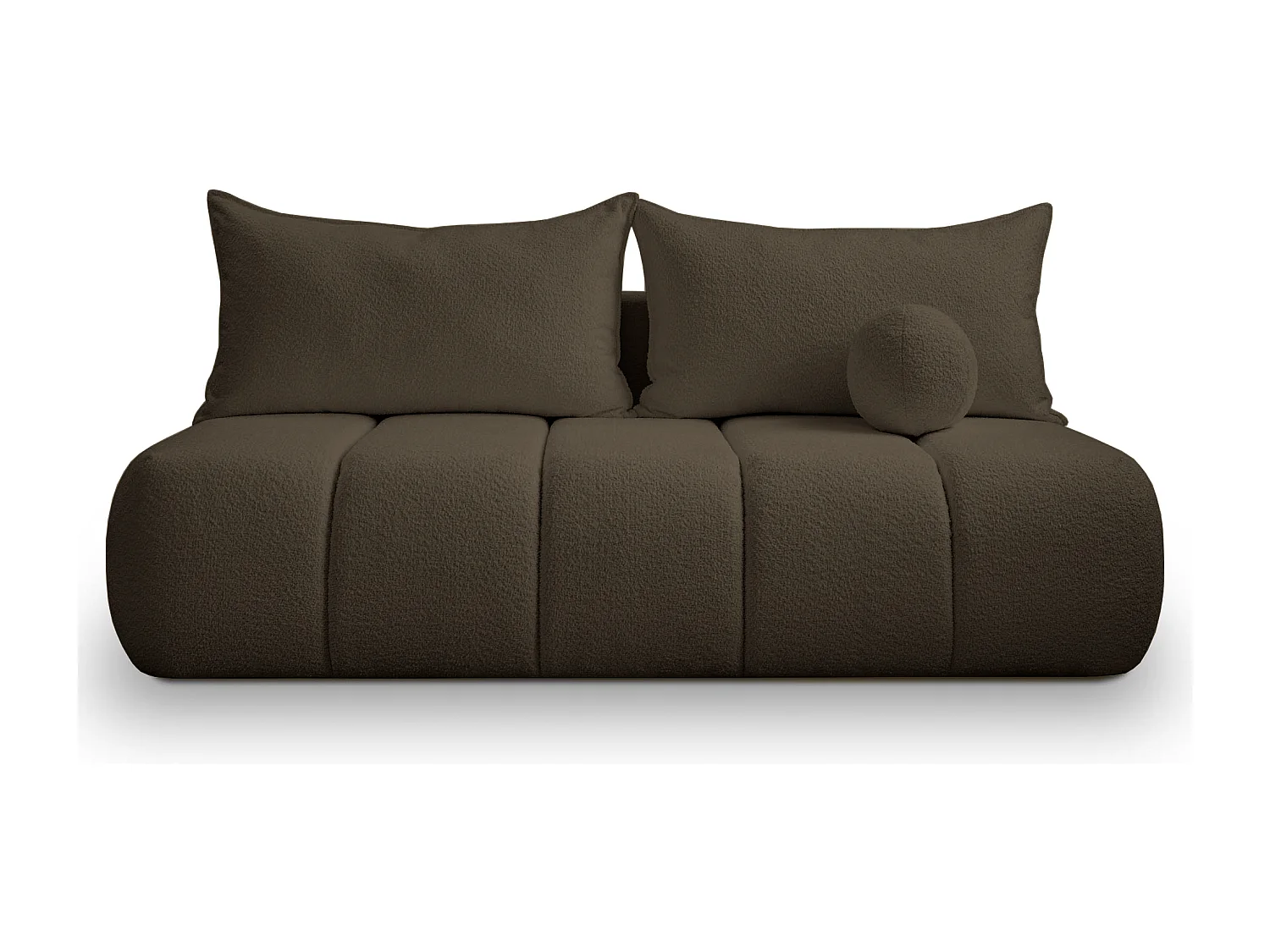 BESILIO Canapé arrondi convertible Glomi – tissu bouclé, canapé avec fonction lit – Marron