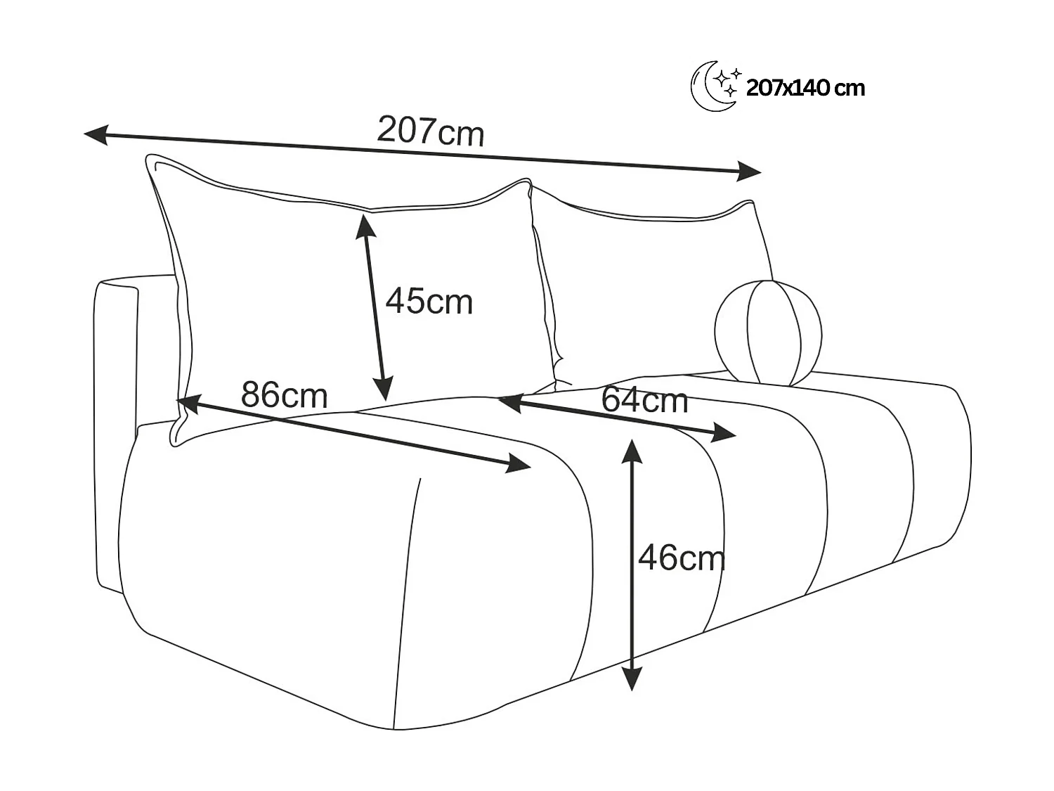 BESILIO Canapé arrondi convertible Glomi – tissu bouclé, canapé avec fonction lit – Marron
