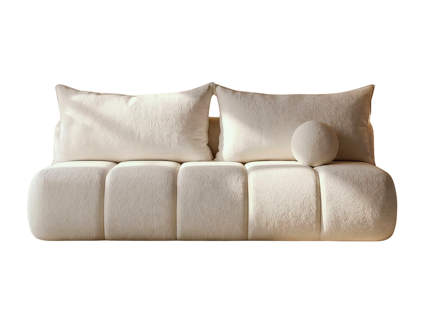 BESILIO Canapé arrondi convertible Glomi – tissu bouclé, canapé avec fonction lit – Beige