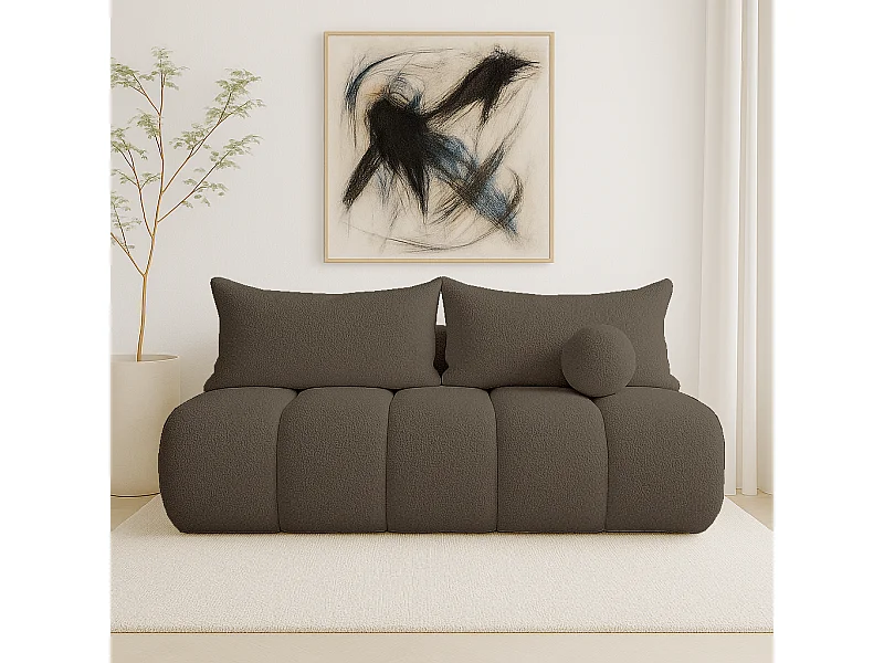 BESILIO Canapé arrondi convertible Glomi – tissu bouclé, canapé avec fonction lit – Marron