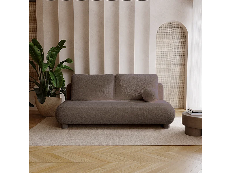 BESILIO Canapé deux places Toby – tissu bouclé, canapé convertible – Marron