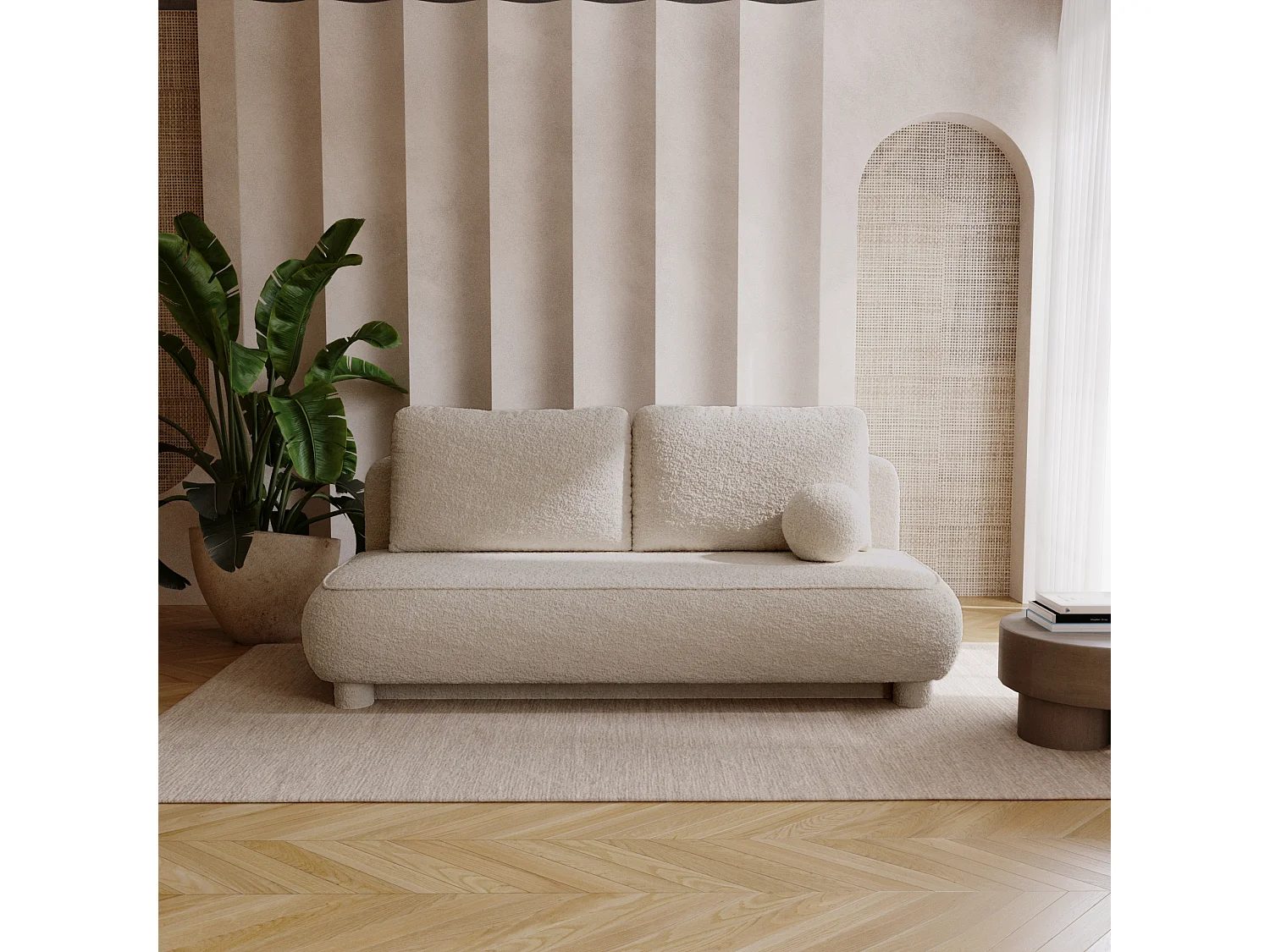 BESILIO Tweezitsbank Toby – boucléstof, slaapbank – Beige