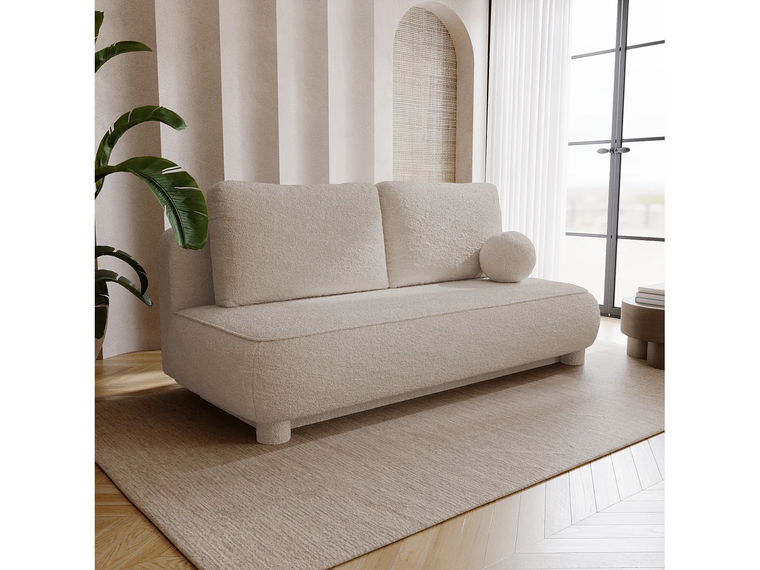 BESILIO Tweezitsbank Toby – boucléstof, slaapbank – Beige