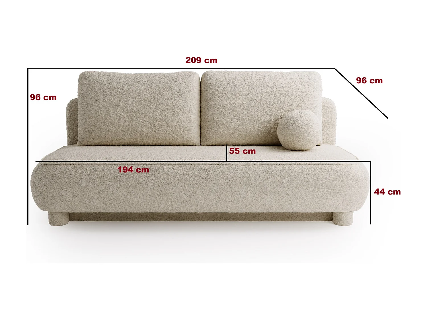 BESILIO Tweezitsbank Toby – boucléstof, slaapbank – Beige