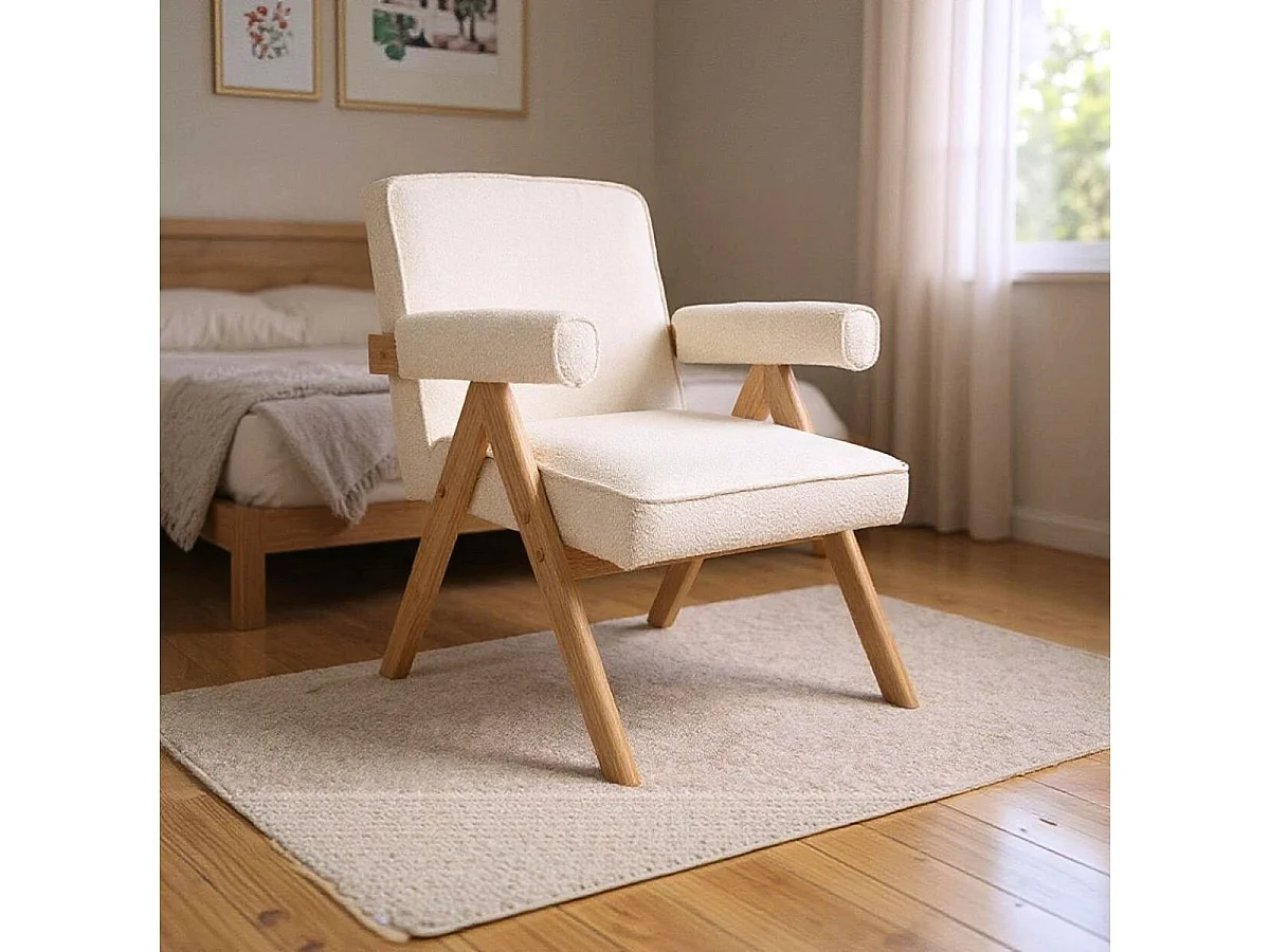 Butaca Agatha con apoyabrazos natural/blanco 82x66x78,5 cm Adec