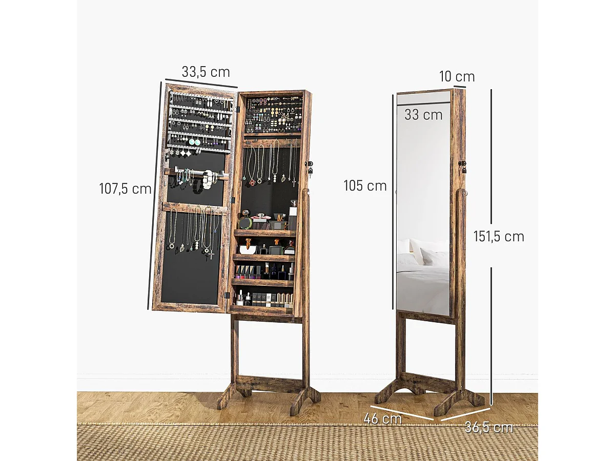 Espejo de cuerpo entero Miralya Homcom instalación convertible marrón 151,5x46x36,5 cm