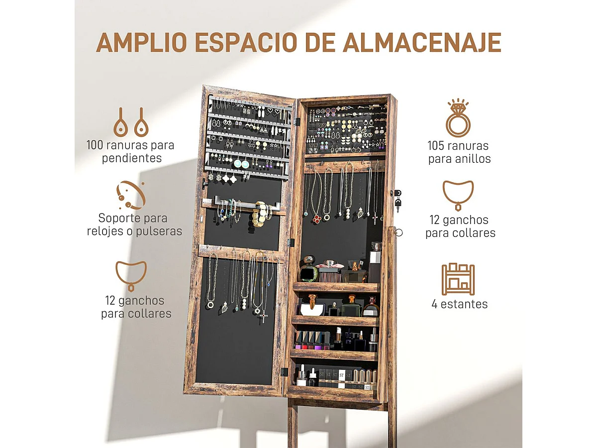 Espejo de cuerpo entero Miralya Homcom instalación convertible marrón 151,5x46x36,5 cm