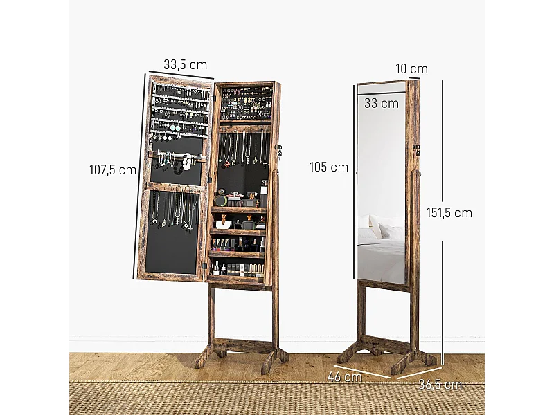 Espejo de cuerpo entero Miralya Homcom instalación convertible marrón 151,5x46x36,5 cm