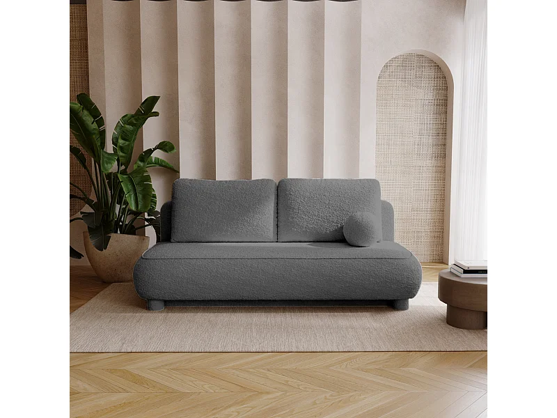 BESILIO Canapé deux places Toby – tissu bouclé, canapé convertible – Gris