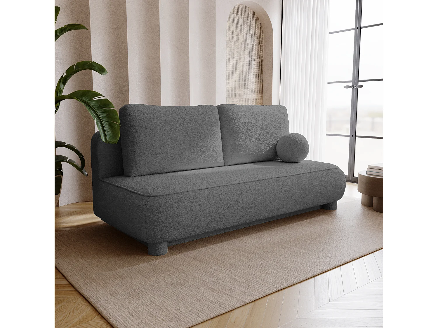 BESILIO Canapé deux places Toby – tissu bouclé, canapé convertible – Gris