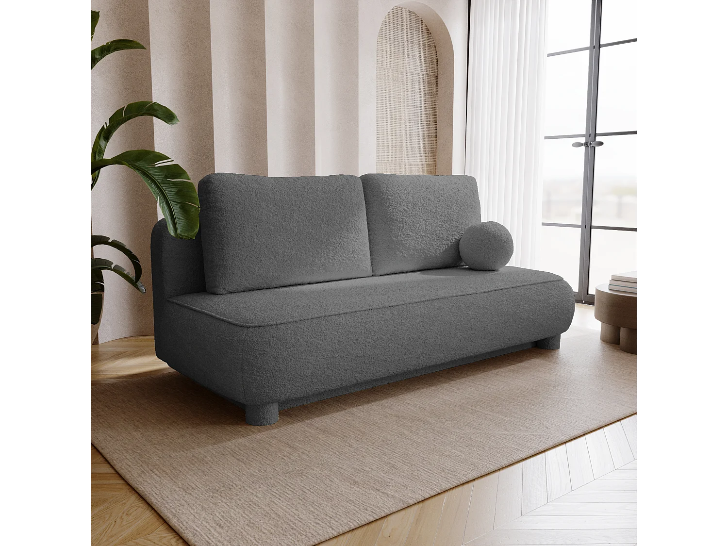 BESILIO Canapé deux places Toby – tissu bouclé, canapé convertible – Gris