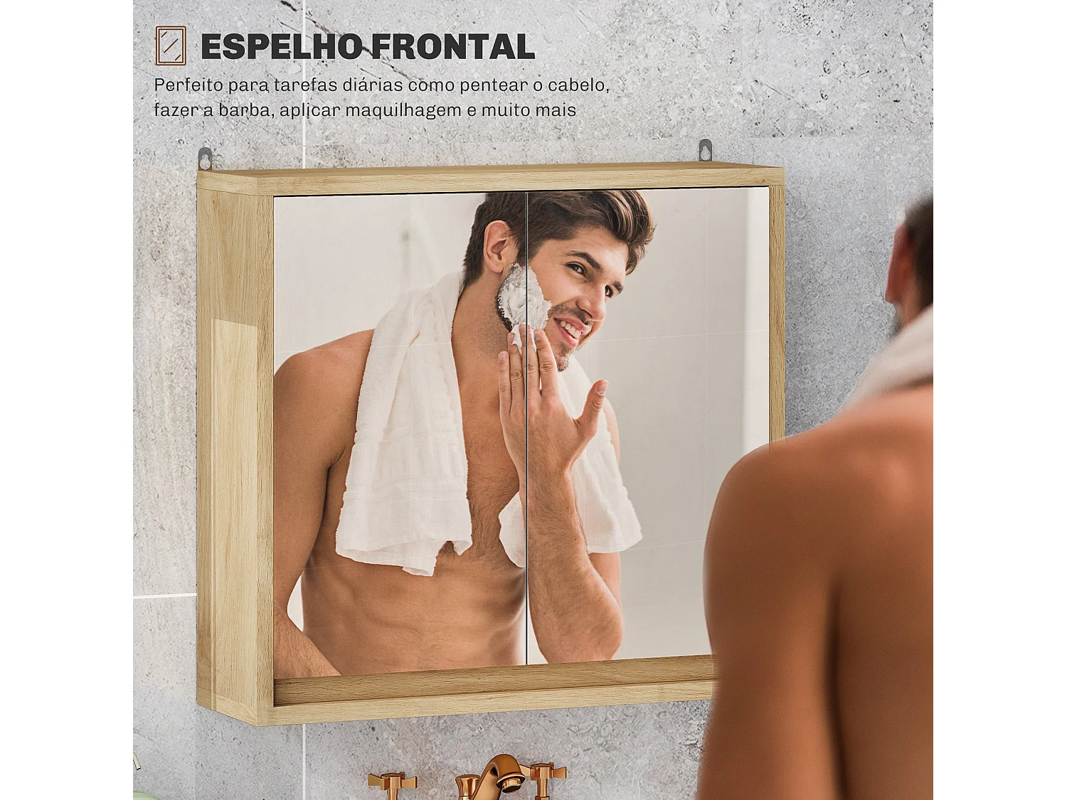 Armario de baño Ricotta Homcom 2 puertas con espejo natural 45x48x14,5 cm