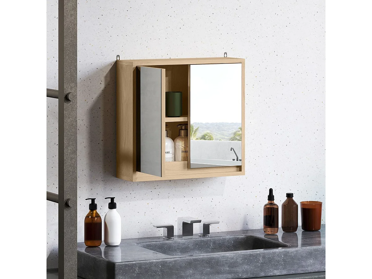 Armario de baño Ricotta Homcom 2 puertas con espejo natural 45x48x14,5 cm