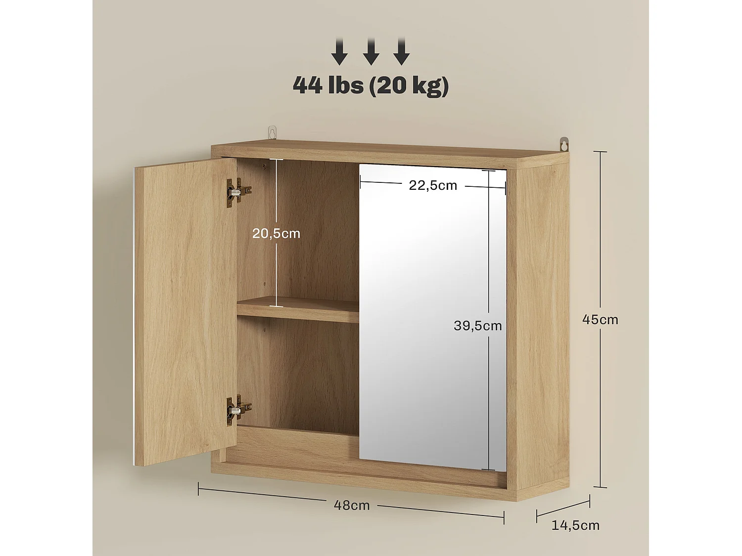 Armario de baño Ricotta Homcom 2 puertas con espejo natural 45x48x14,5 cm