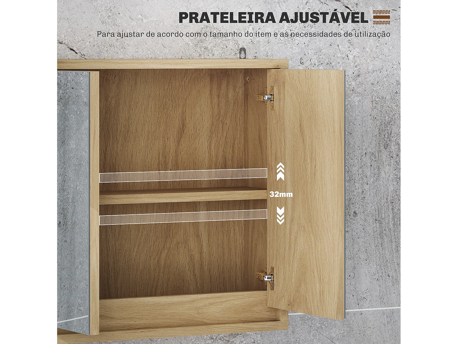 Armario de baño Ricotta Homcom 2 puertas con espejo natural 45x48x14,5 cm