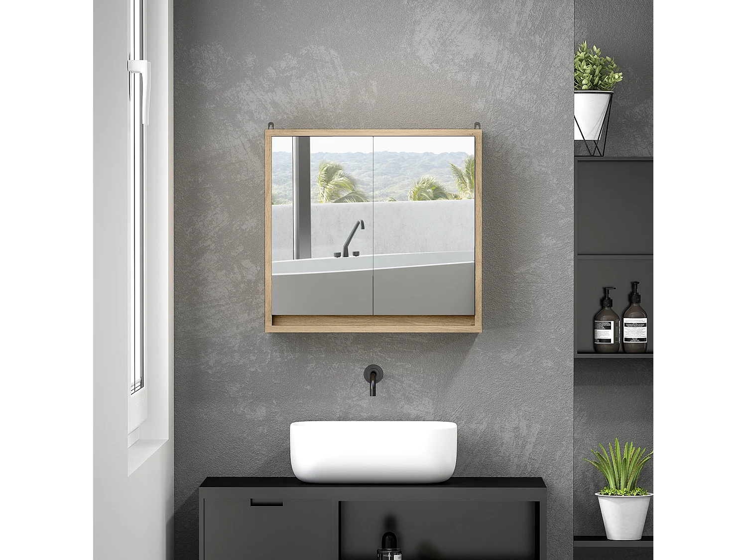 Armario de baño Ricotta Homcom 2 puertas con espejo natural 45x48x14,5 cm